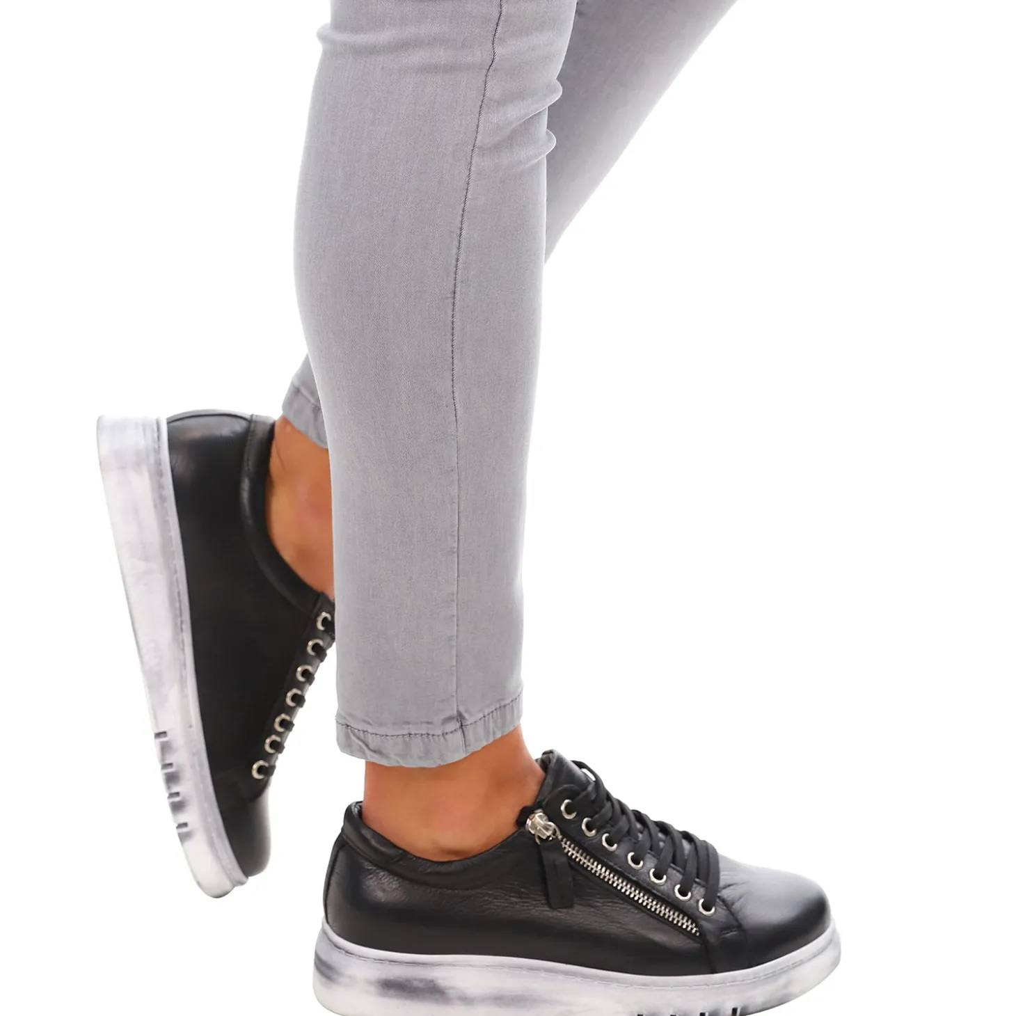 Black Tatter Leather Sneaker - RS3
