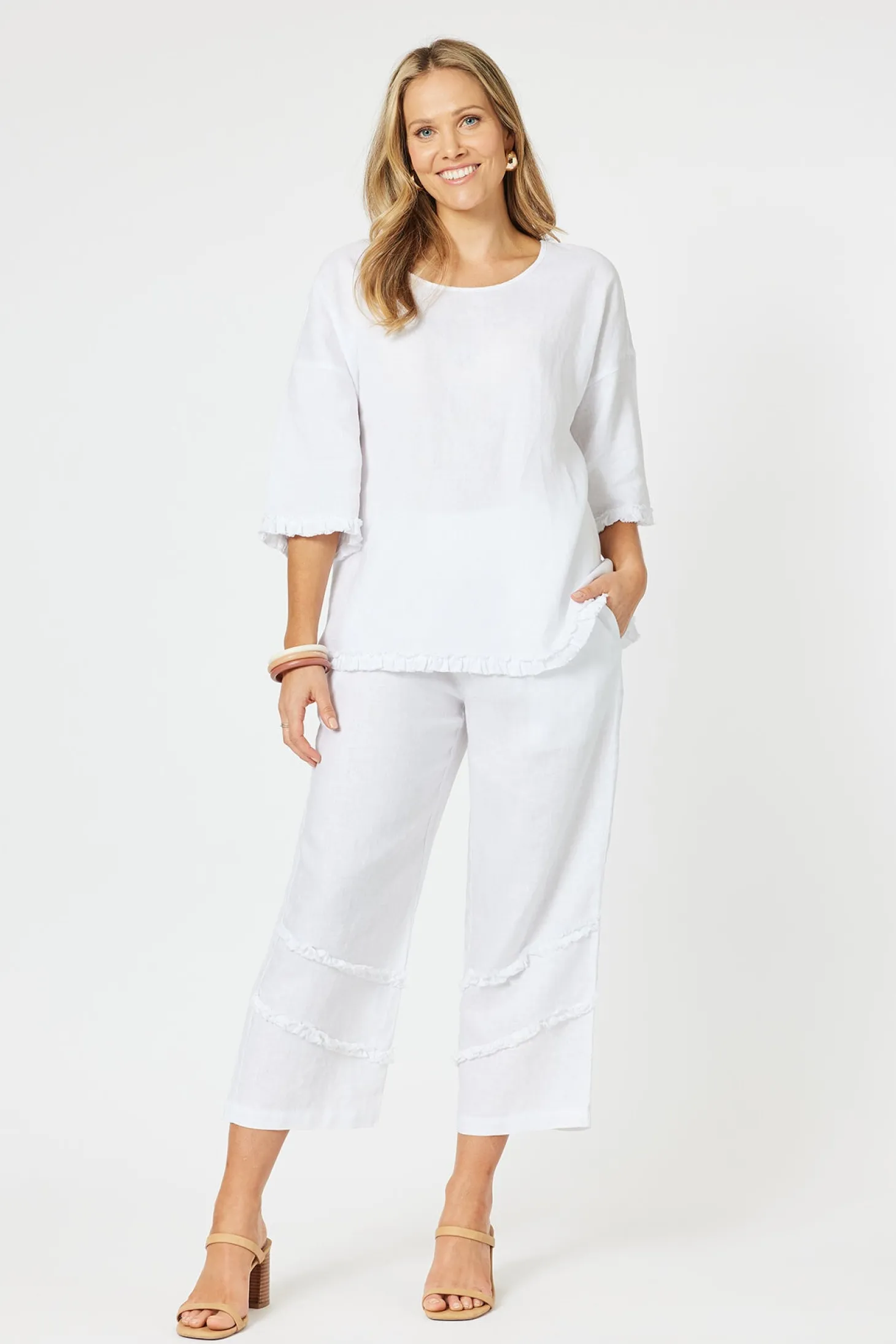 Fringed Linen Pant - White - HV19