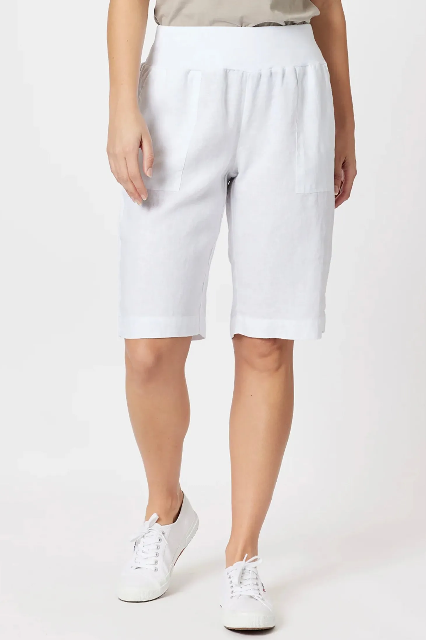 Jersey Waist Linen Shorts - White - GS8