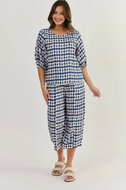 Round Neck Linen Top - Delta Blot - OJ28