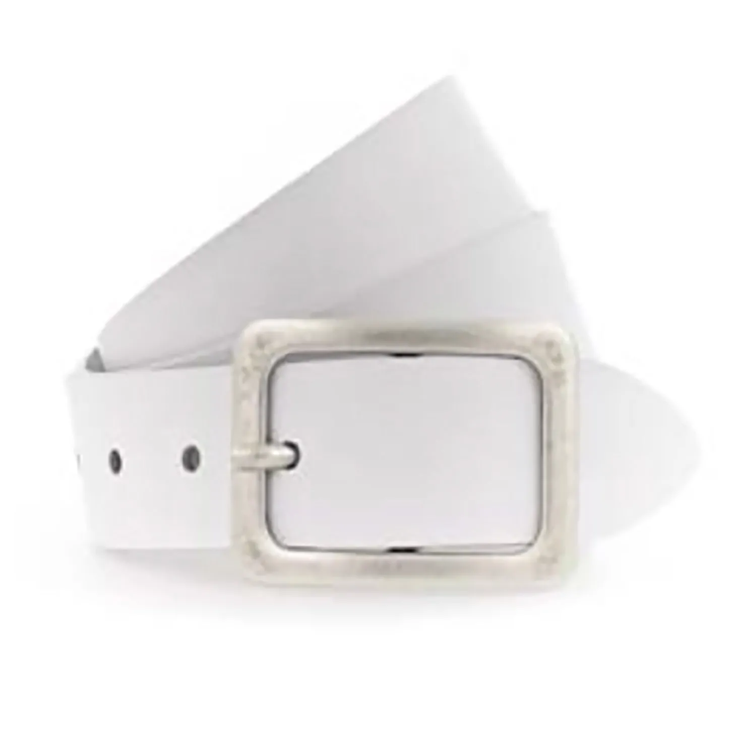 Square Buckle Leather Belt | White | V1
