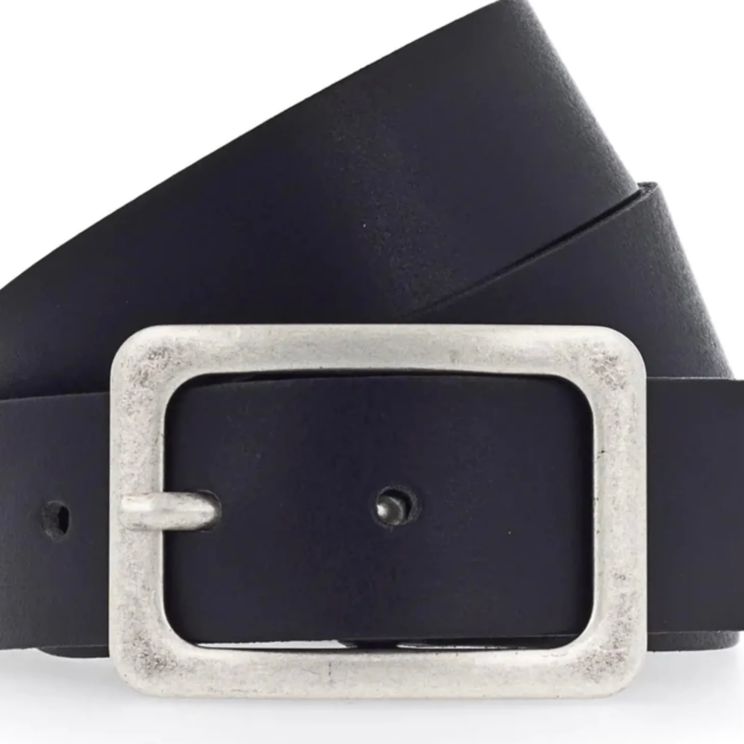 Square Buckle Leather Belt | Black | V1