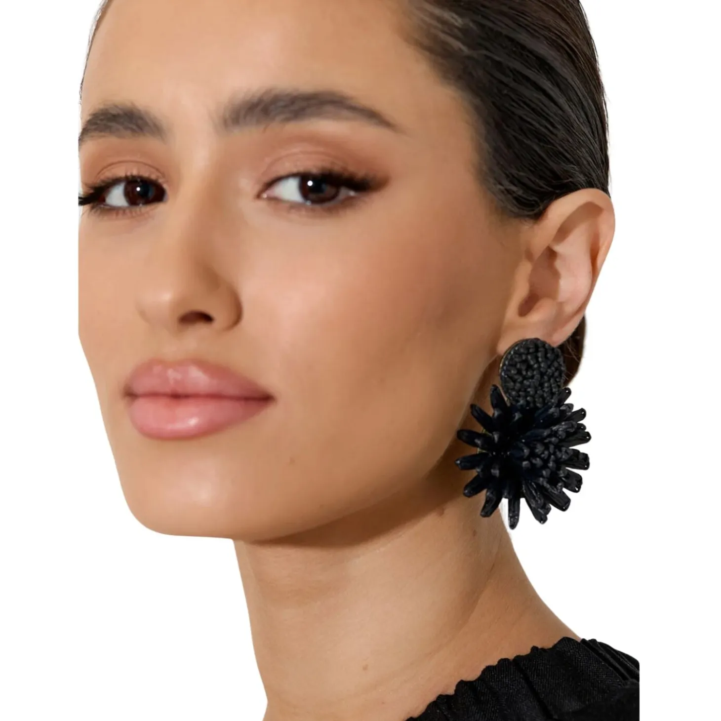 Statement Flower Earrings - Black - AD23