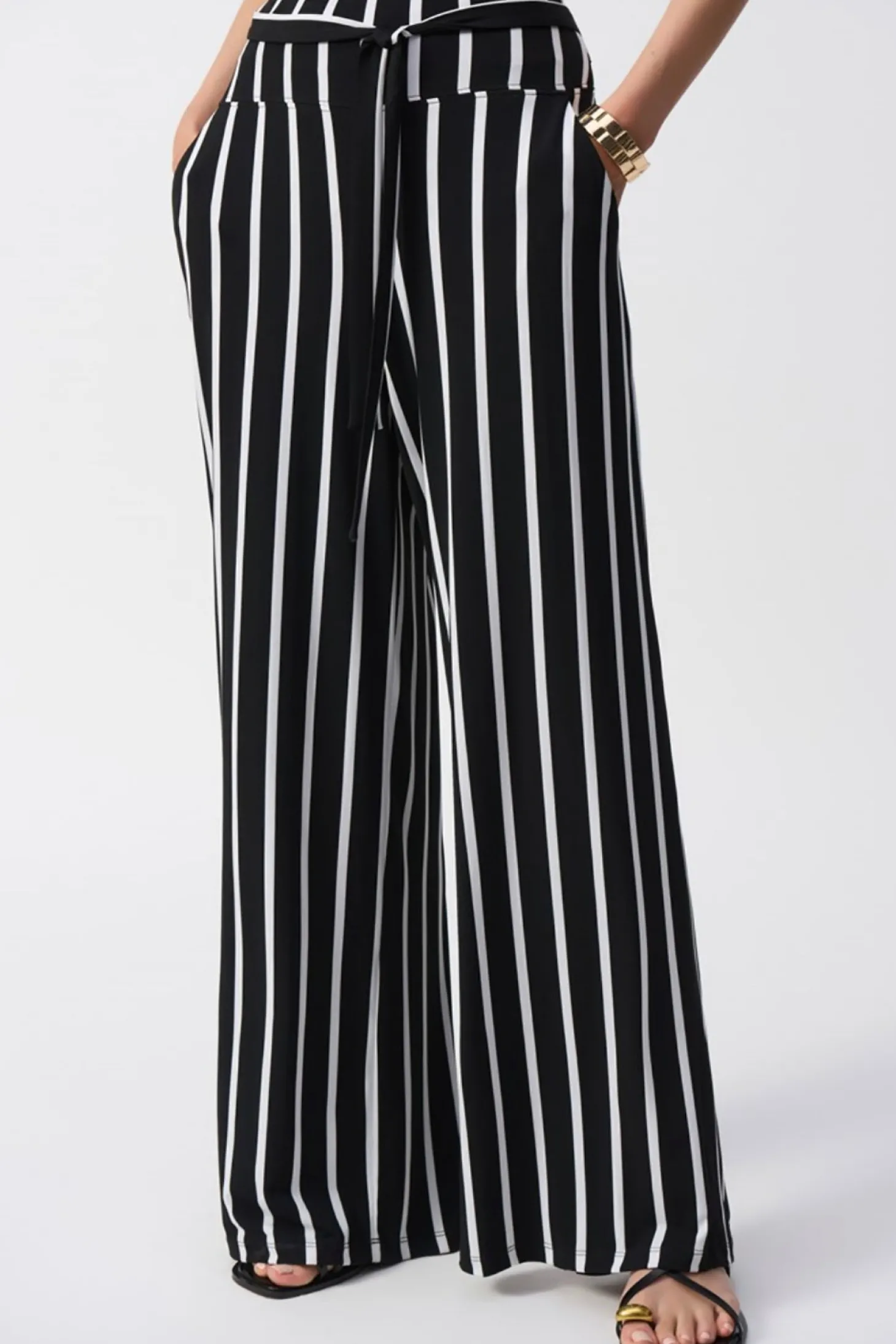 Striped Silky Wide Leg Pant - Black - JR54