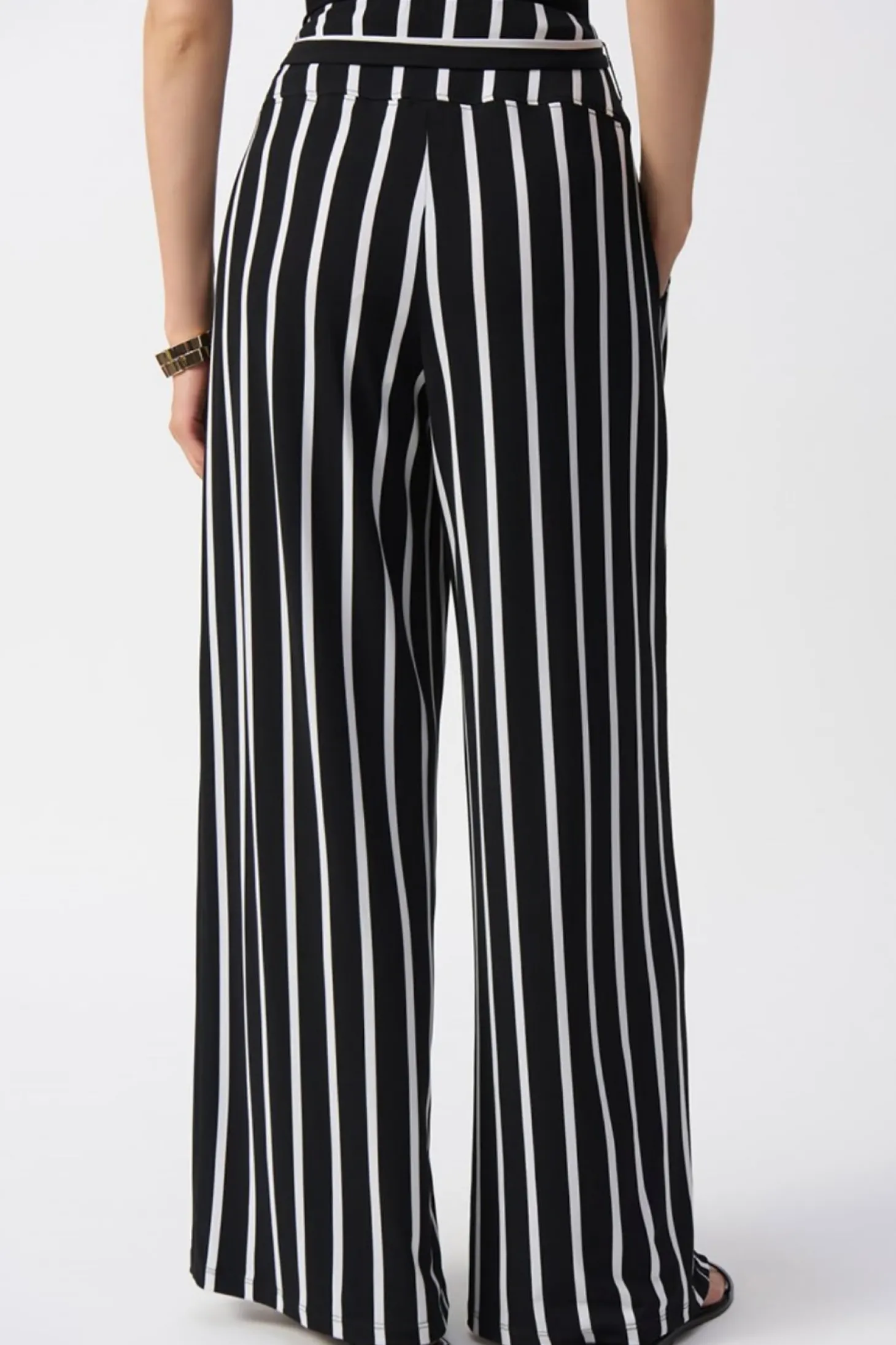 Striped Silky Wide Leg Pant - Black - JR54