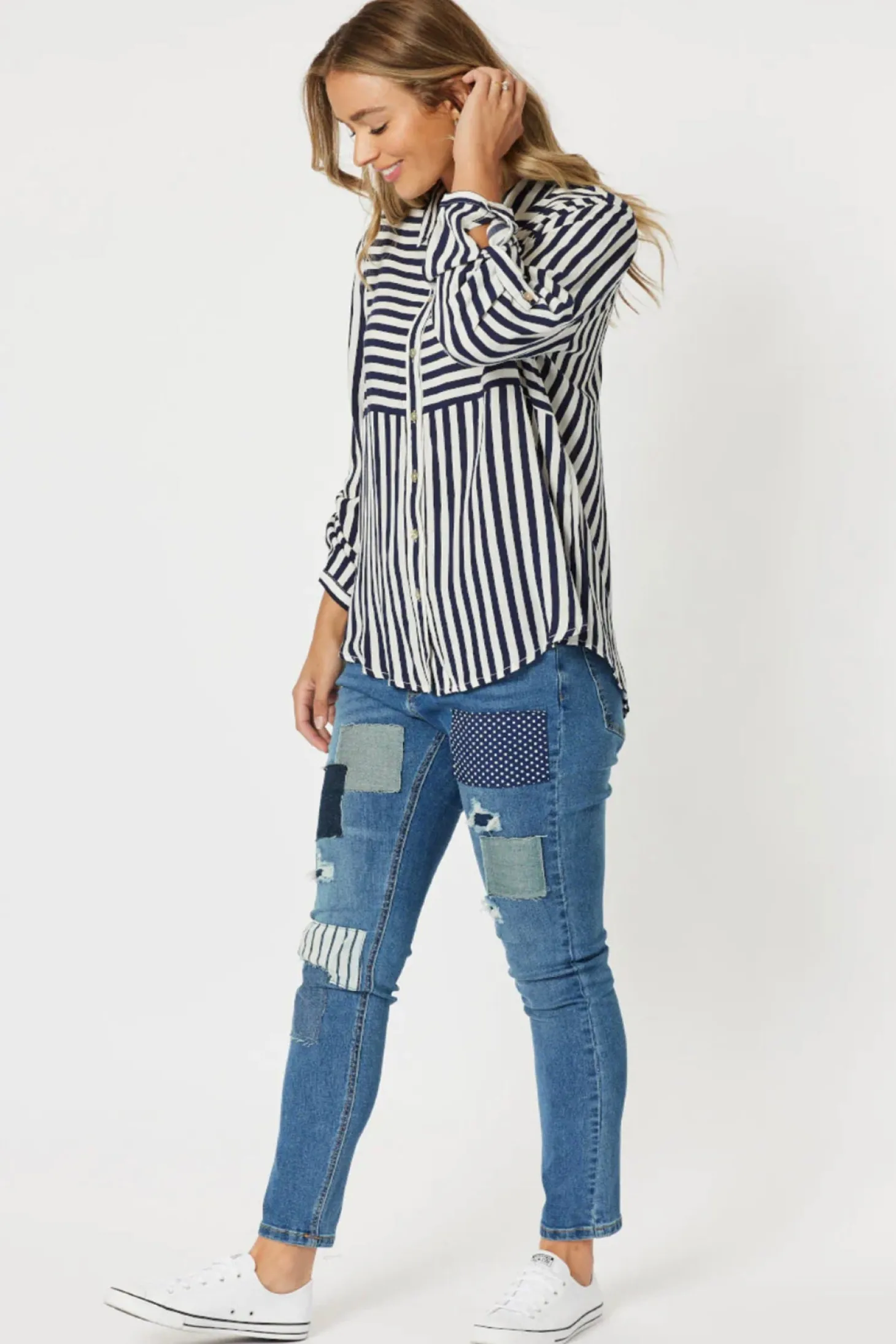 Tina Stripe Shirt - Navy & White - TZ35